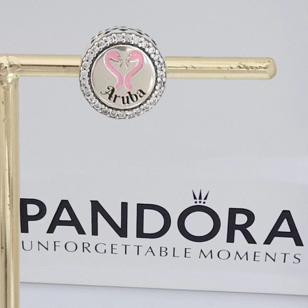 Pandora Authentic Exclusive Aruba Logo and Flamingo Bead Charm Pendant S925 ALE
